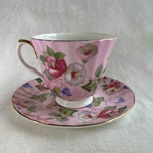 Crown Victorian Fine Bone China Tea Cup and Saucer with Floral Pattern